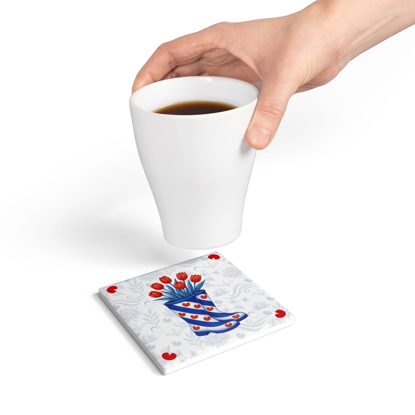 Friese Onderzetter Tulpenlaars – Delftsblauw met pompeblêden