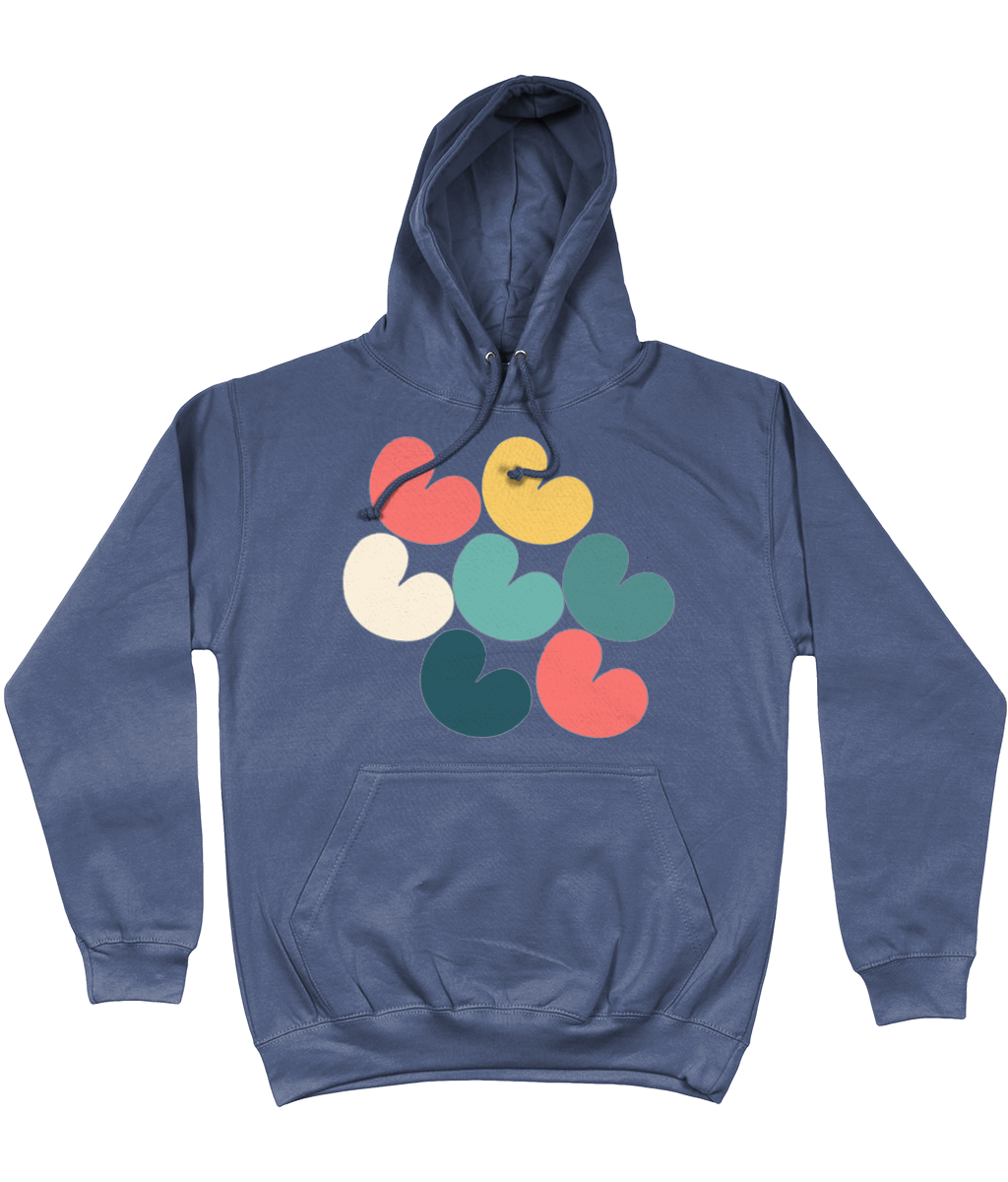 Blauw grijze hoodie met gekleurde pompeblêden