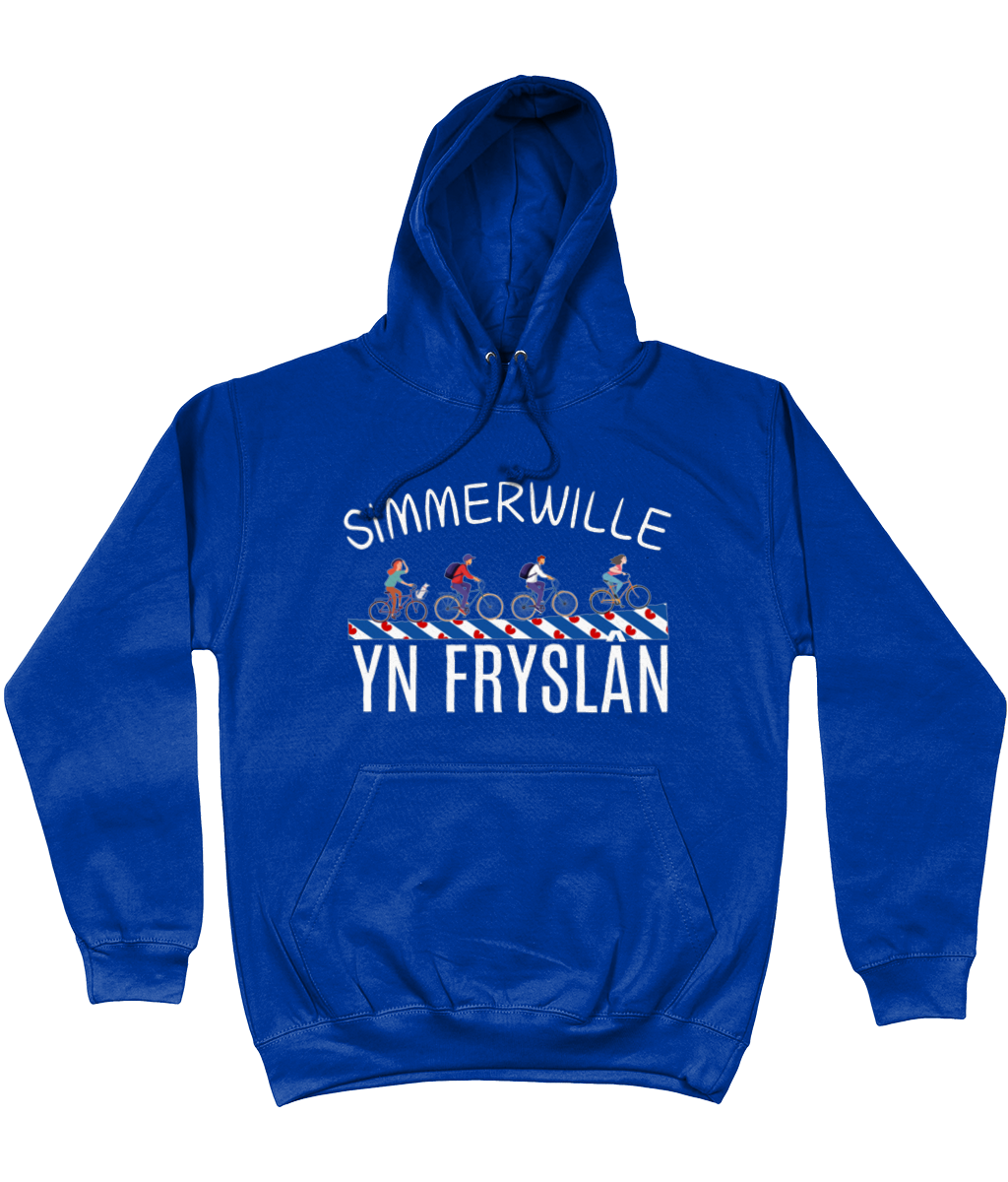 Blauwe hoodie met tekst Simmerwille yn Fryslân