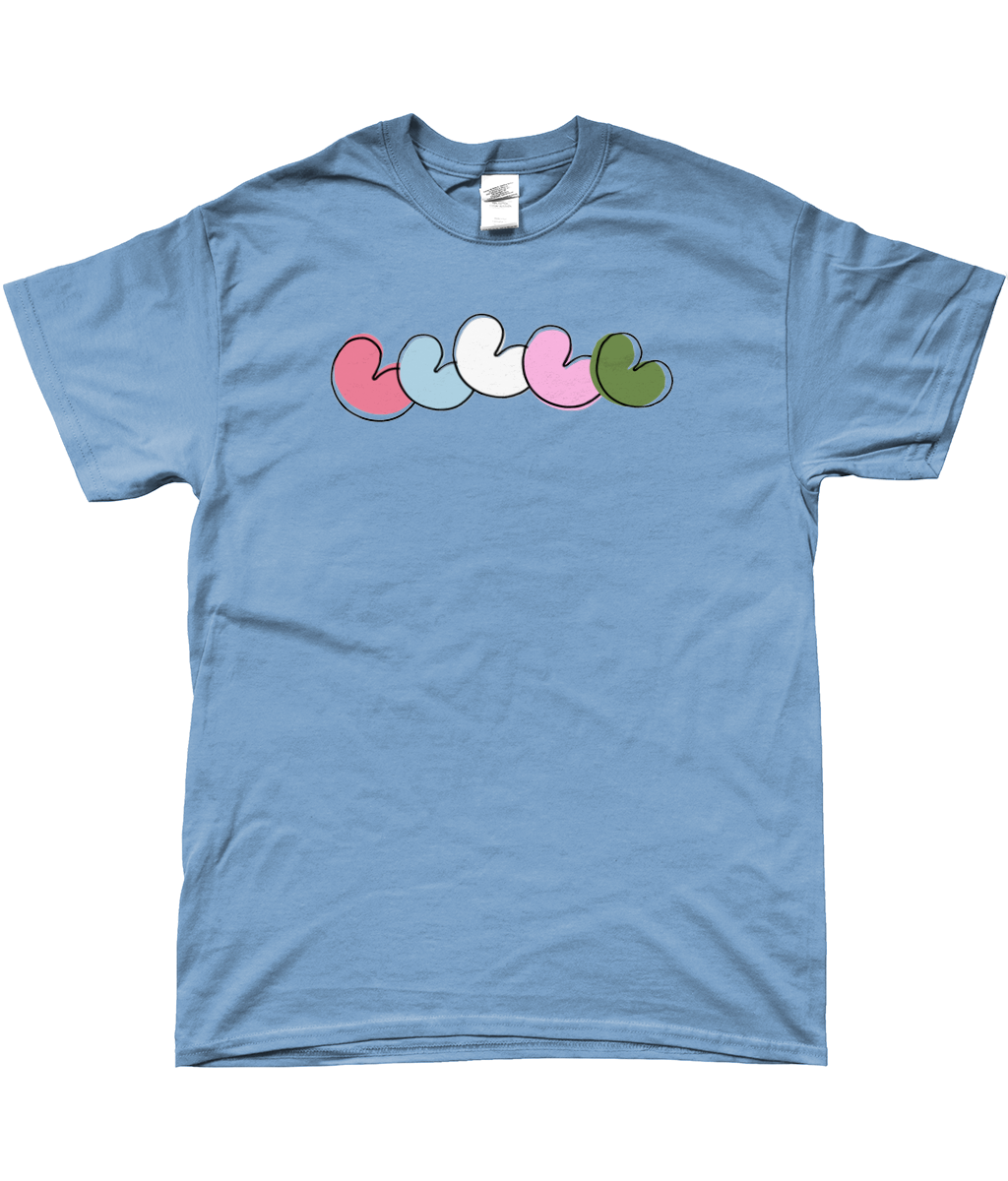 T-shirt me 5 pompeblêden in verschillende kleuren