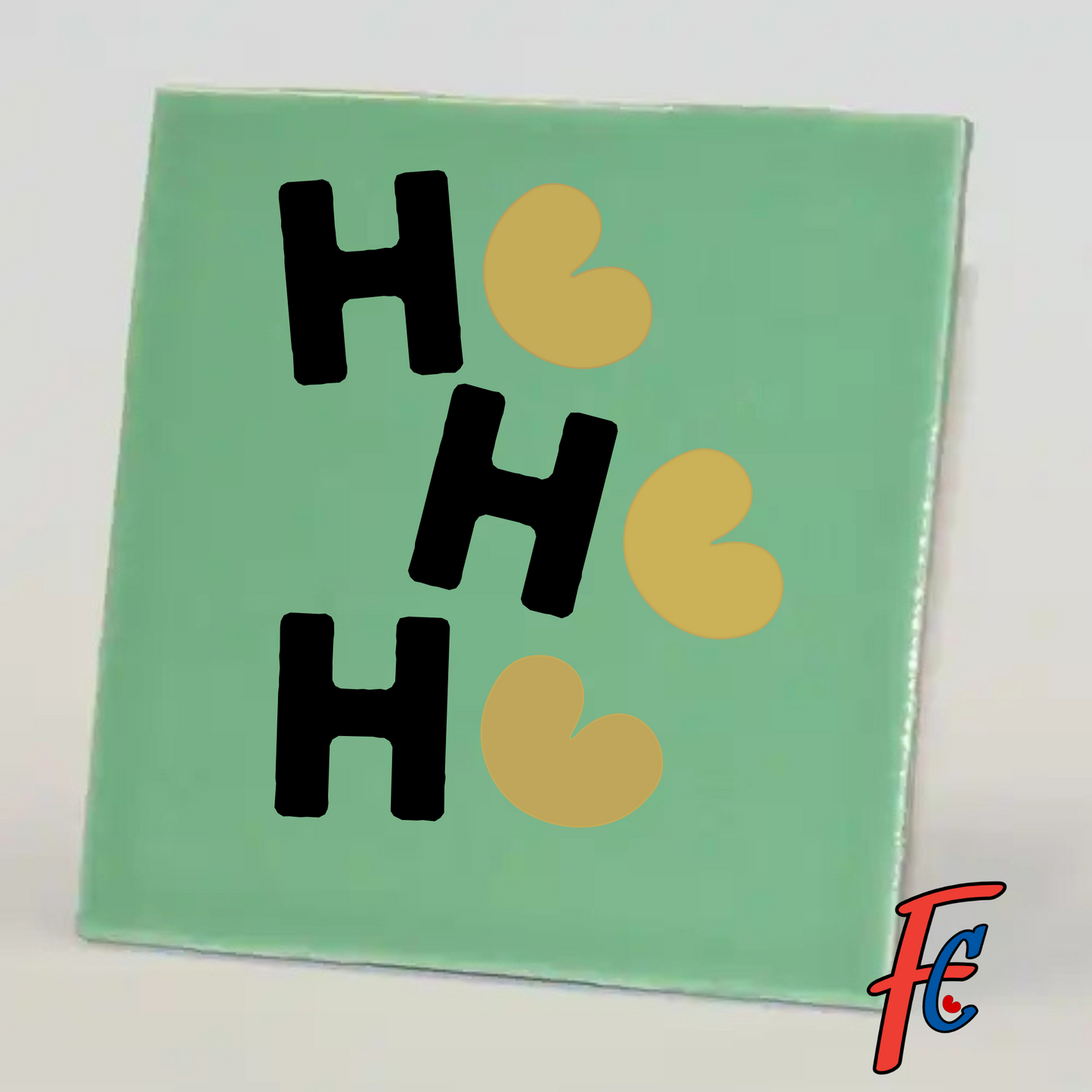 Tegeltje "HO HO HO" – Met Gouden Pompeblêd (10 x 10 cm)