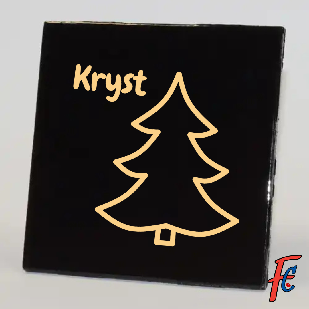 Tegeltje met een Kerstboom en met tekst Kryst