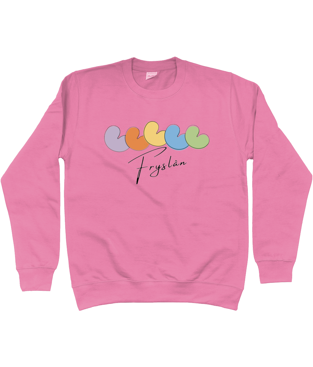 Roze sweater met 5 kleurrijke pompeblêden