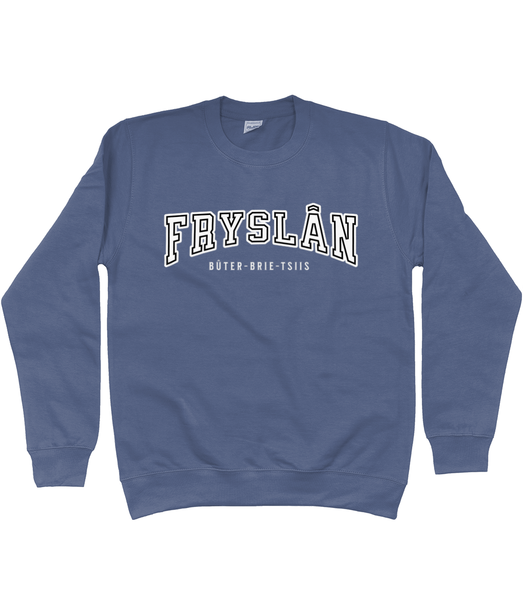 Blauw sweater met de tekst Fryslân – Bûter-Brie-Tsiis.