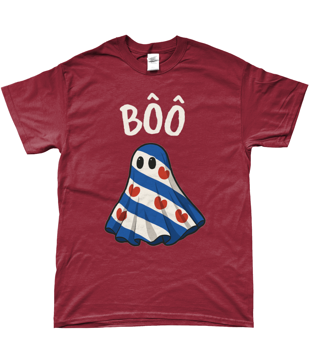 Fries T-shirt met spook en tekst Bôô – Halloween uit Fryslân
