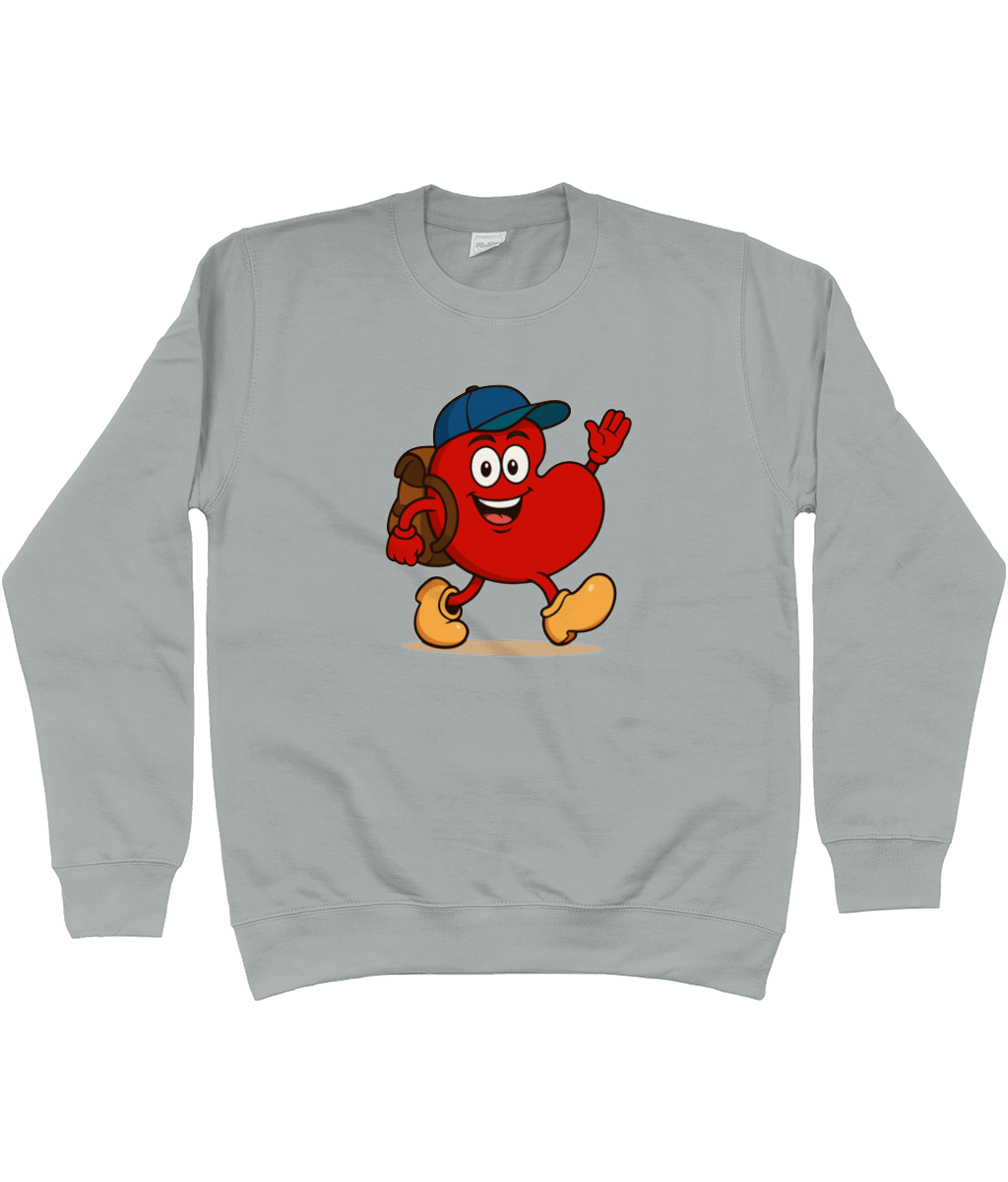 Kindersweater grijs met print van Pompy die wandelend op pad gaat.