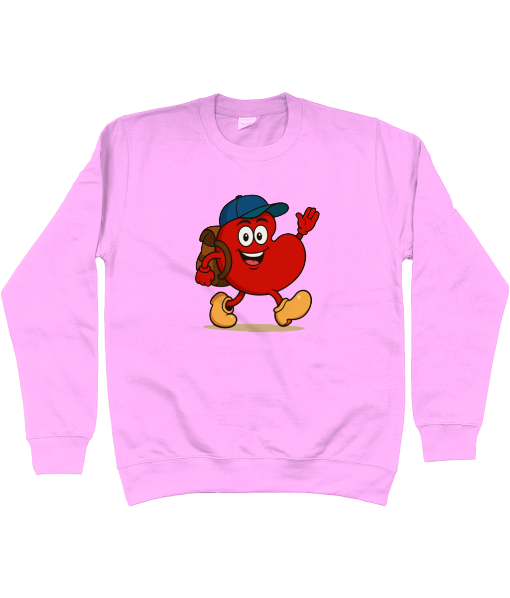 Kindersweater licht baby pink met print van Pompy die wandelend op pad gaat.