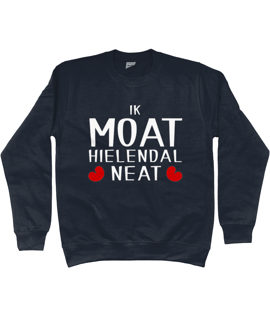 Friese sweater met de tekst Ik moet helemaal niets, verkrijgbaar in verschillende kleuren