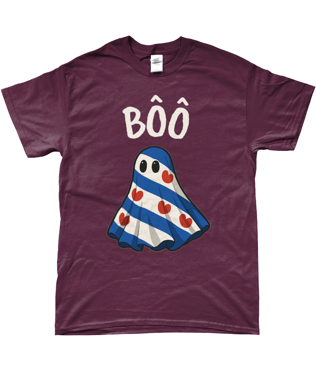 Fries T-shirt met spook en tekst Bôô – Halloween uit Fryslân