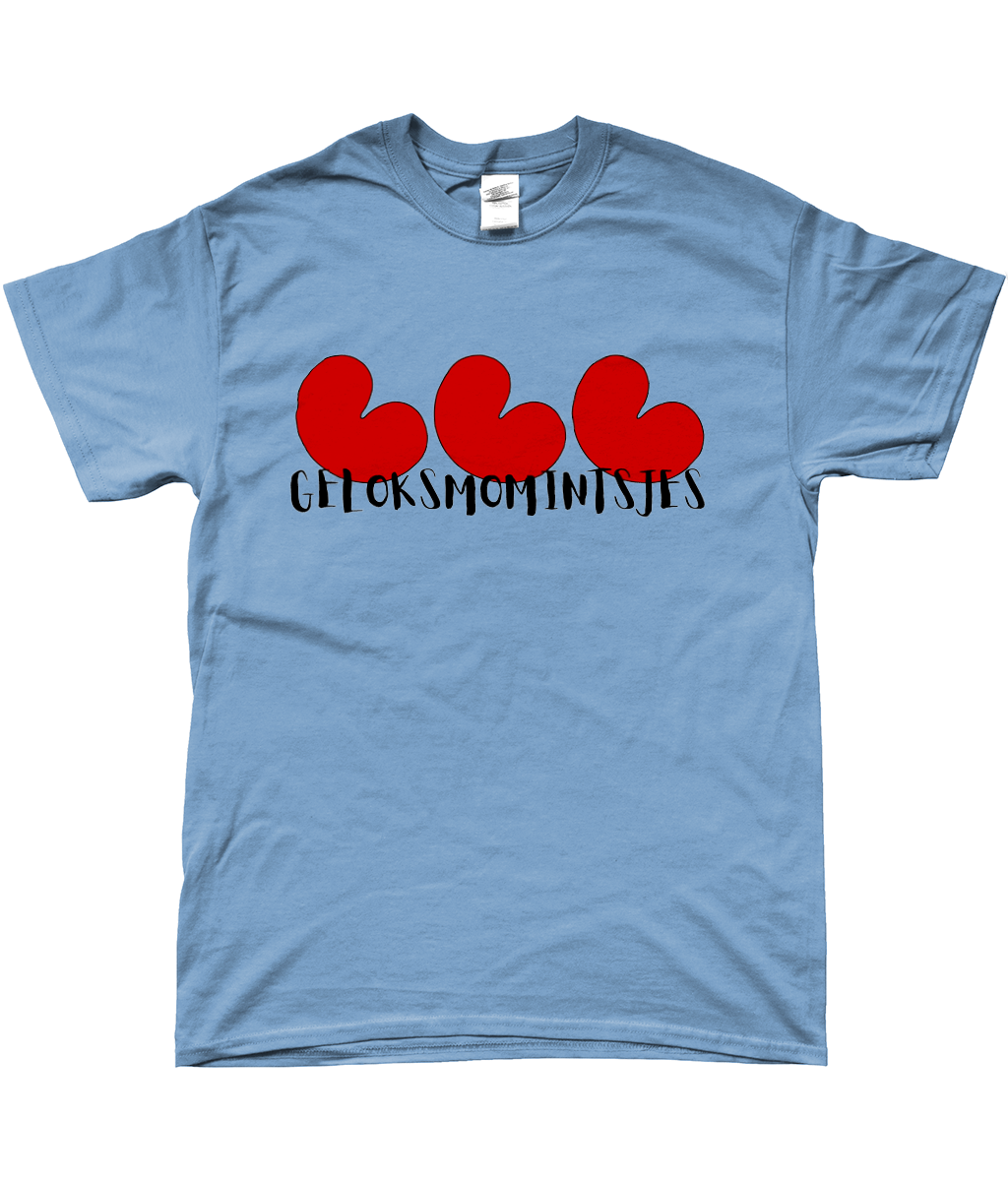 Friese T-shirt Geloksmomintsjes met pompeblêden, geschikt voor lichte kleuren – FrieseCreaties.nl