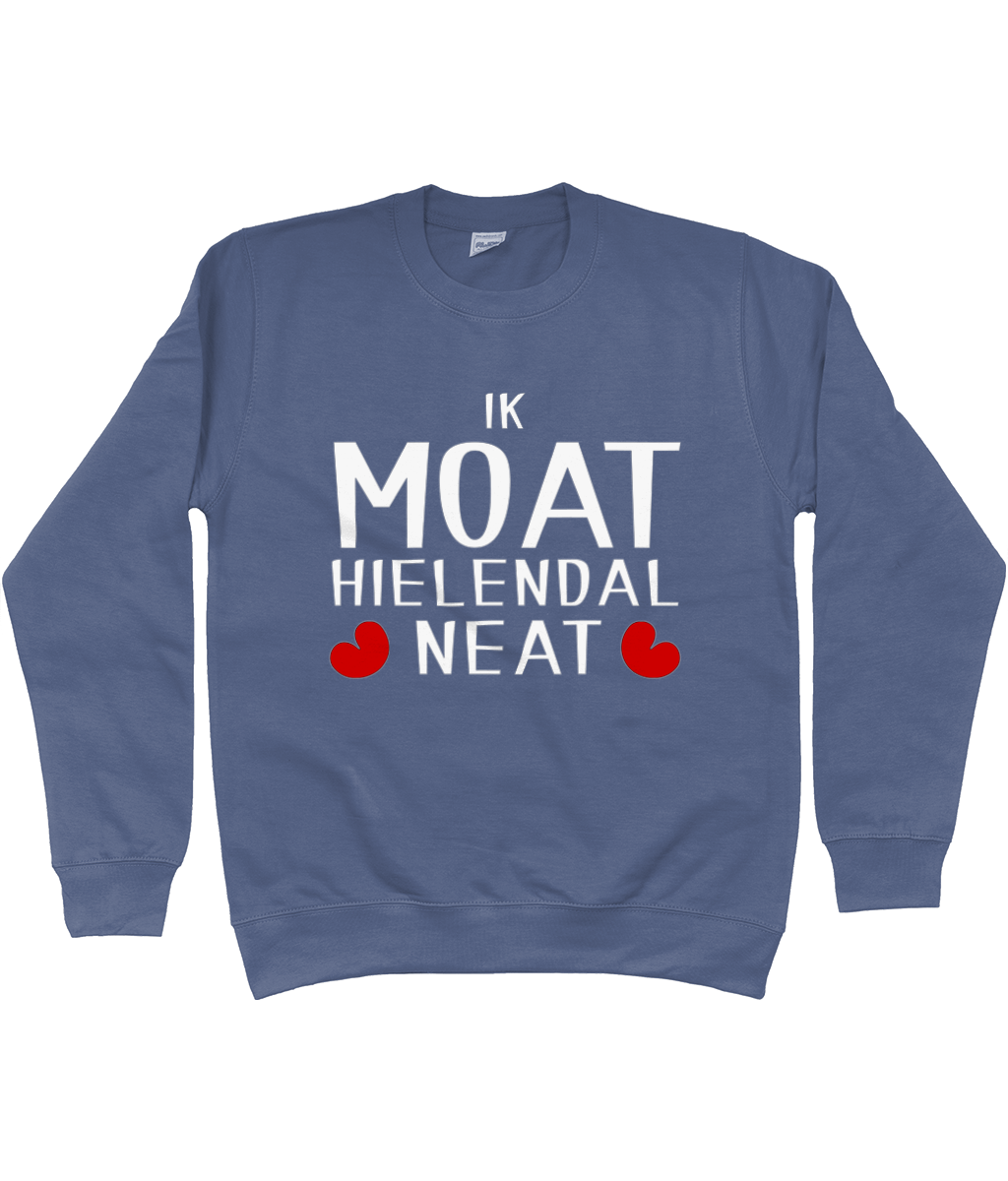 Friese sweater met de tekst Ik moet helemaal niets, verkrijgbaar in verschillende kleuren