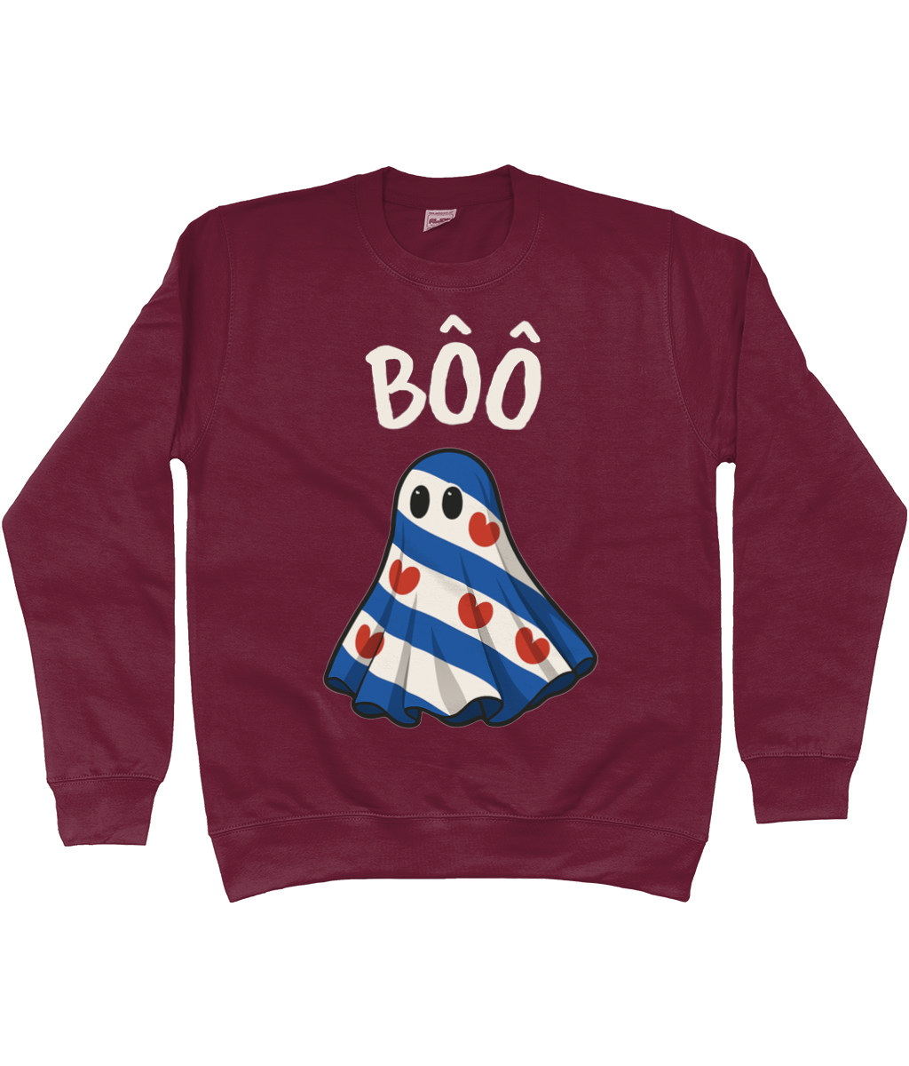 Friese sweater met spook en tekst Bôô – Halloween uit Fryslân