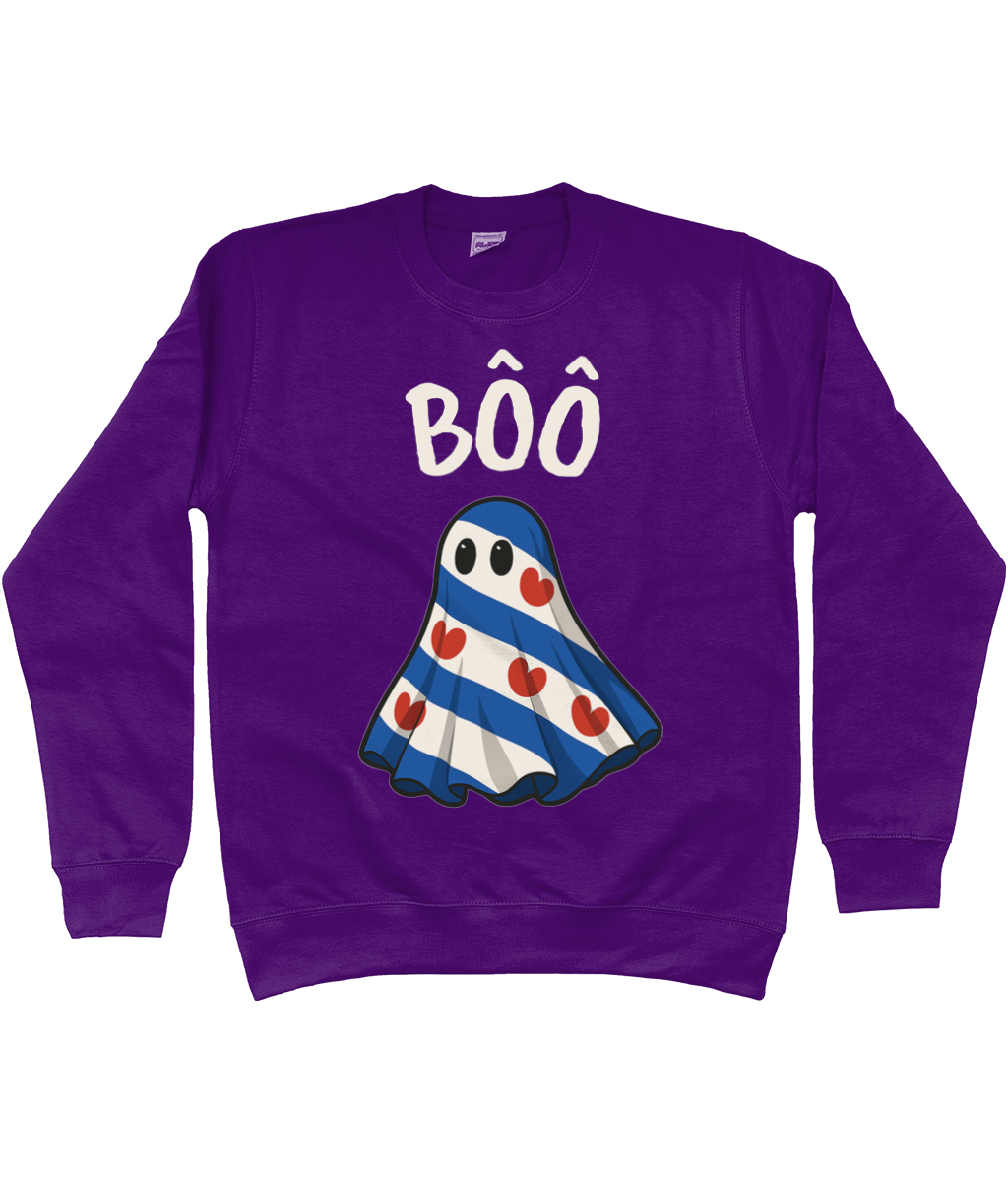 Friese sweater met spook en tekst Bôô – Halloween uit Fryslân