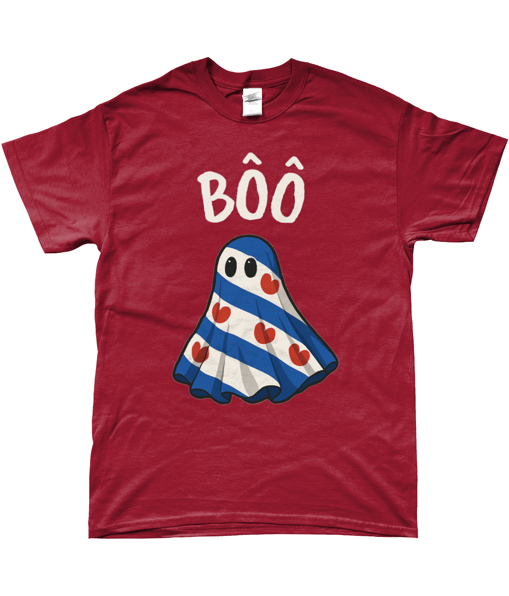 Fries T-shirt met spook en tekst Bôô – Halloween uit Fryslân