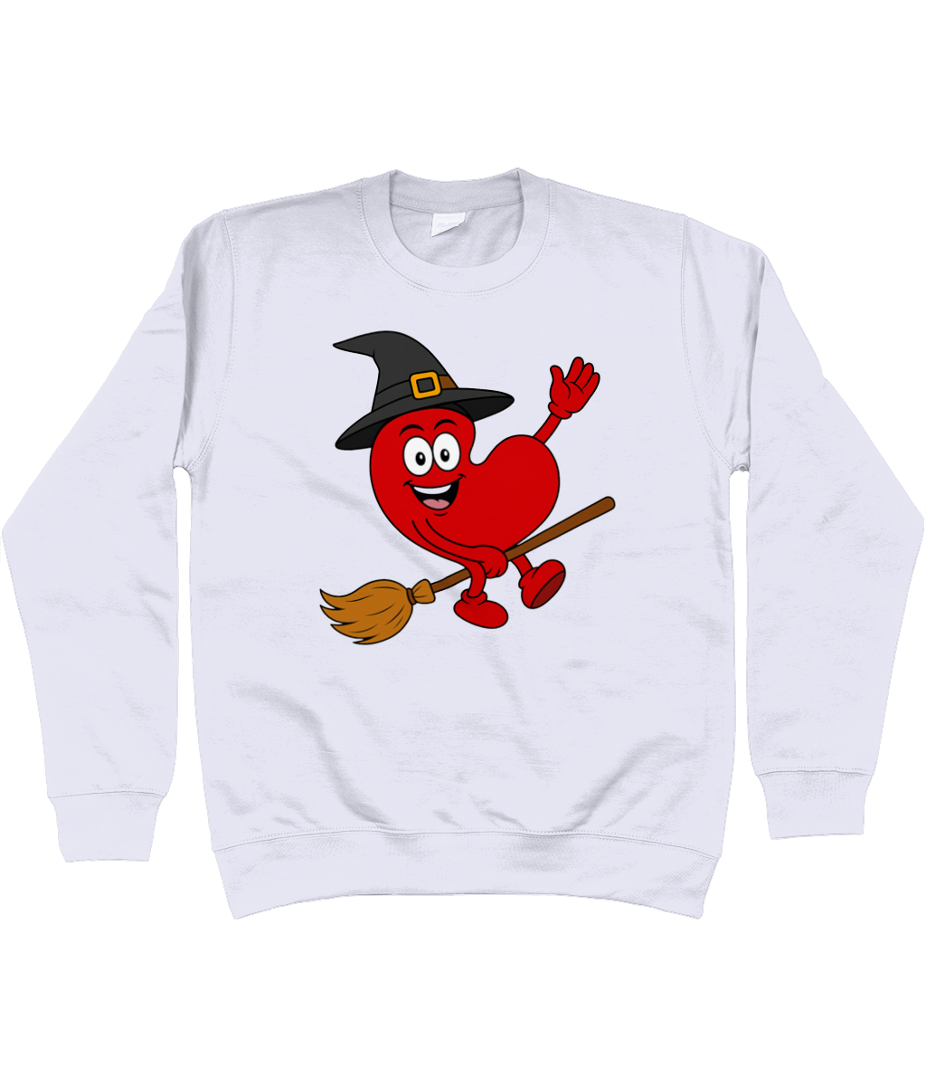 sweater met Pompy het Friese hart als heks op een bezem – Halloween design