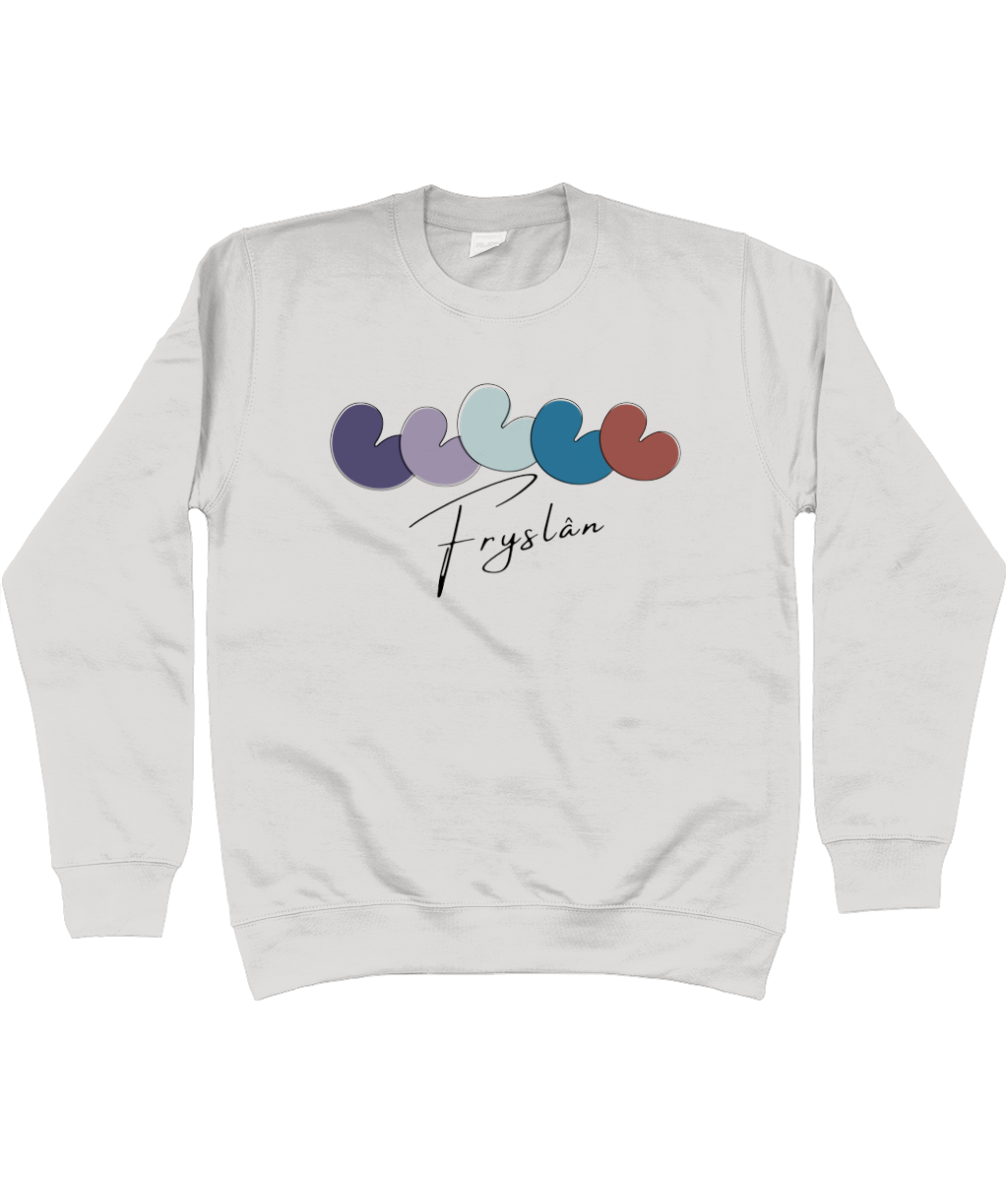Wit sweatshirt met vijf pompeblêden op een rij met tekst: Fryslân eronder