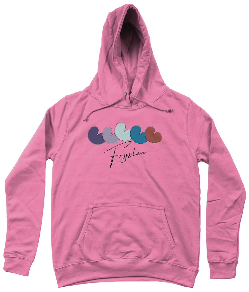 Roze dames hoodie met vijf pompeblêden op een rij