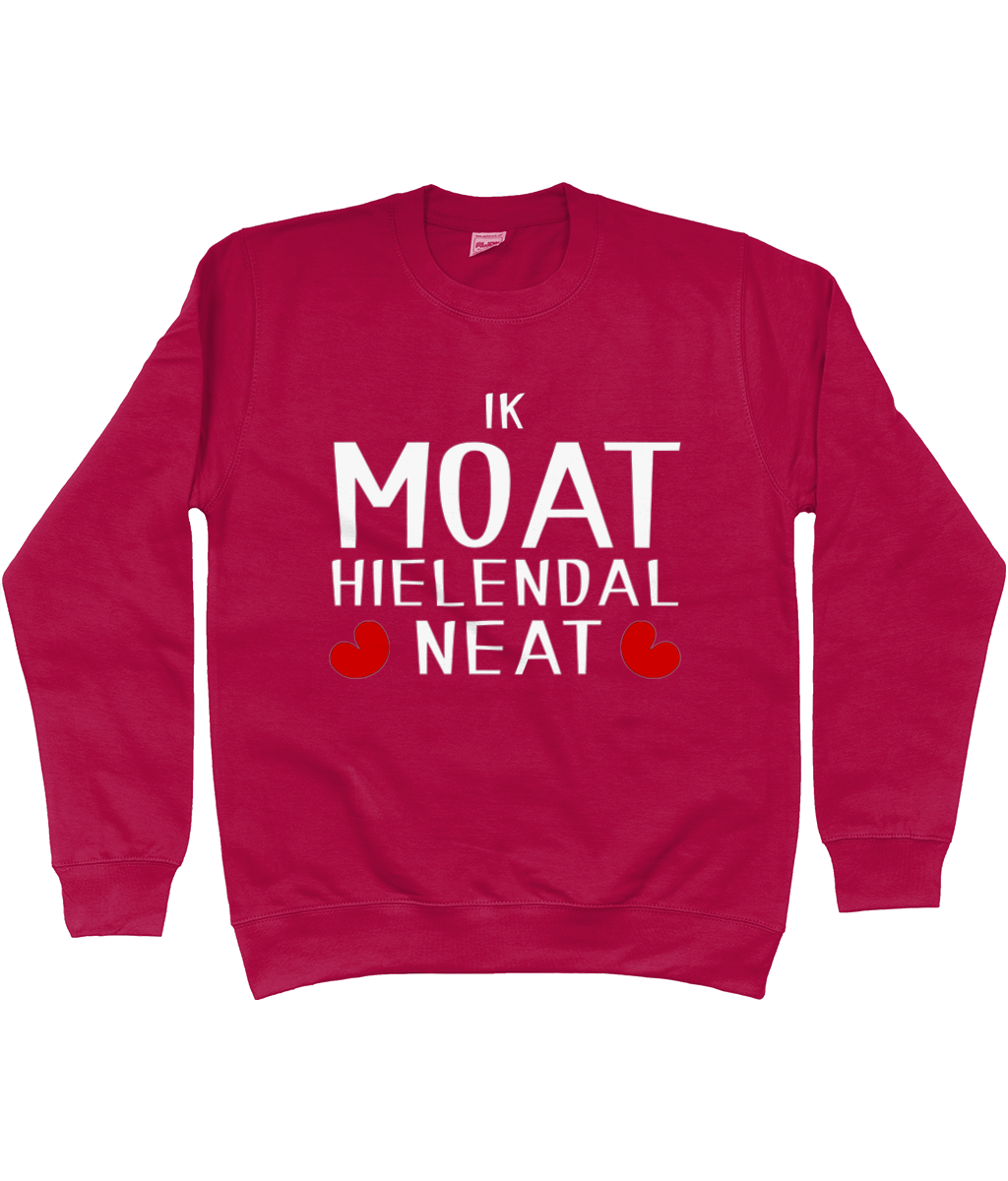 Friese sweater met de tekst Ik moet helemaal niets, verkrijgbaar in verschillende kleuren