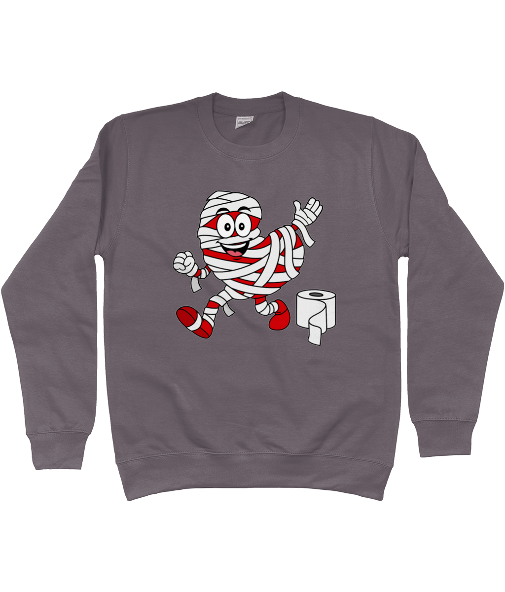 sweater met Pompy, het Friese pompeblêd, verkleed als mummie met wc-papier – Halloween design