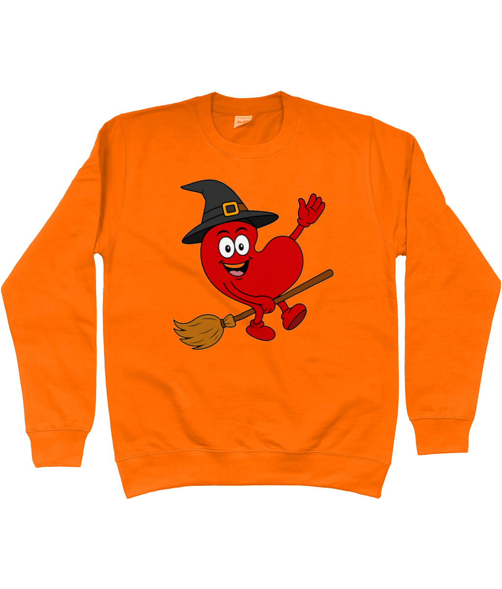 sweater met Pompy het Friese hart als heks op een bezem – Halloween design