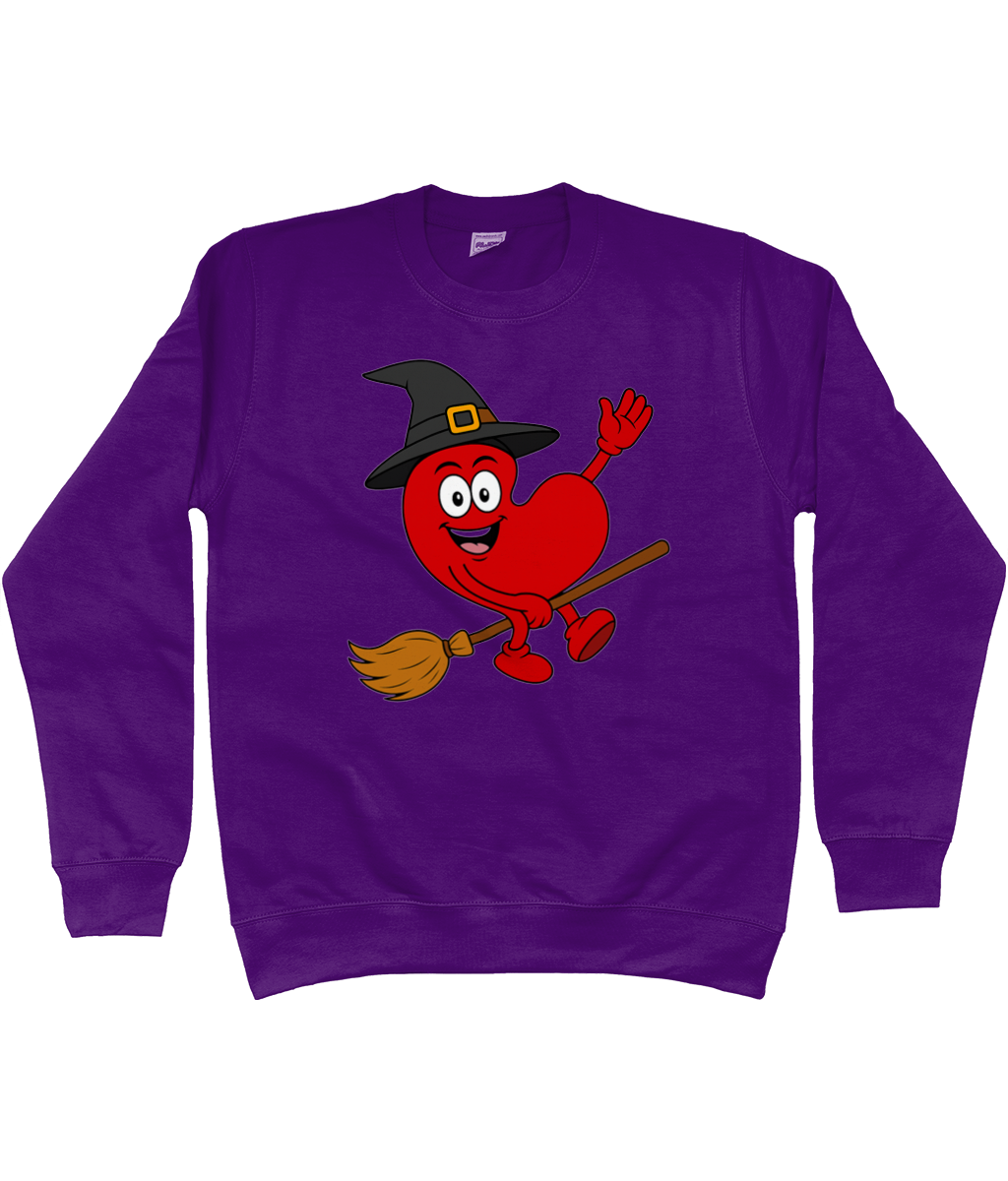 sweater met Pompy het Friese hart als heks op een bezem – Halloween design