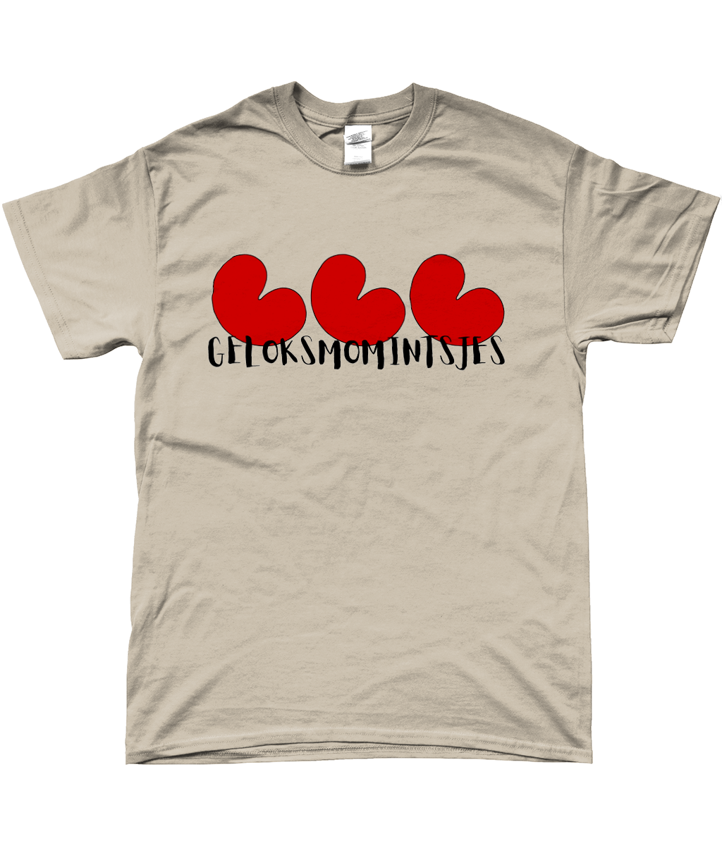 Friese T-shirt Geloksmomintsjes met pompeblêden, geschikt voor lichte kleuren – FrieseCreaties.nl