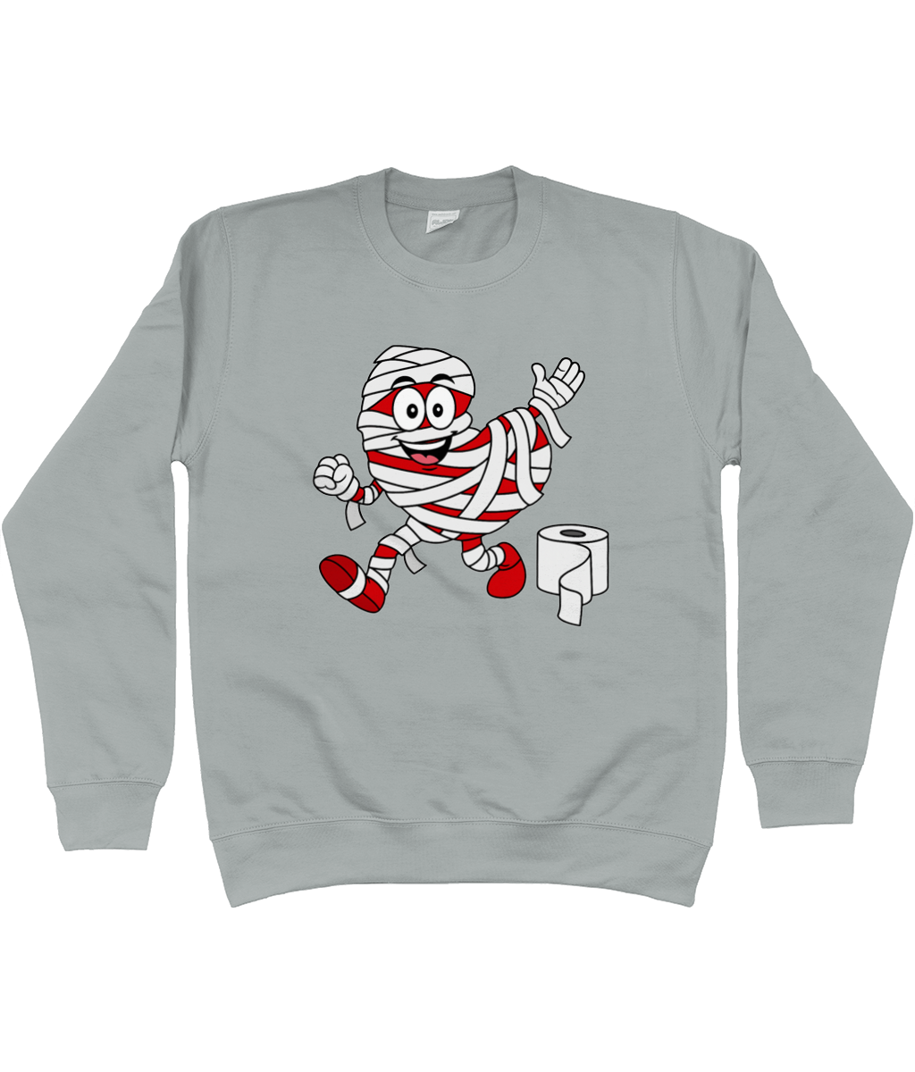 sweater met Pompy, het Friese pompeblêd, verkleed als mummie met wc-papier – Halloween design