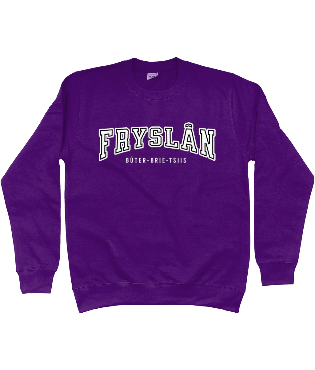 Purple sweater met de tekst Fryslân – Bûter-Brie-Tsiis.