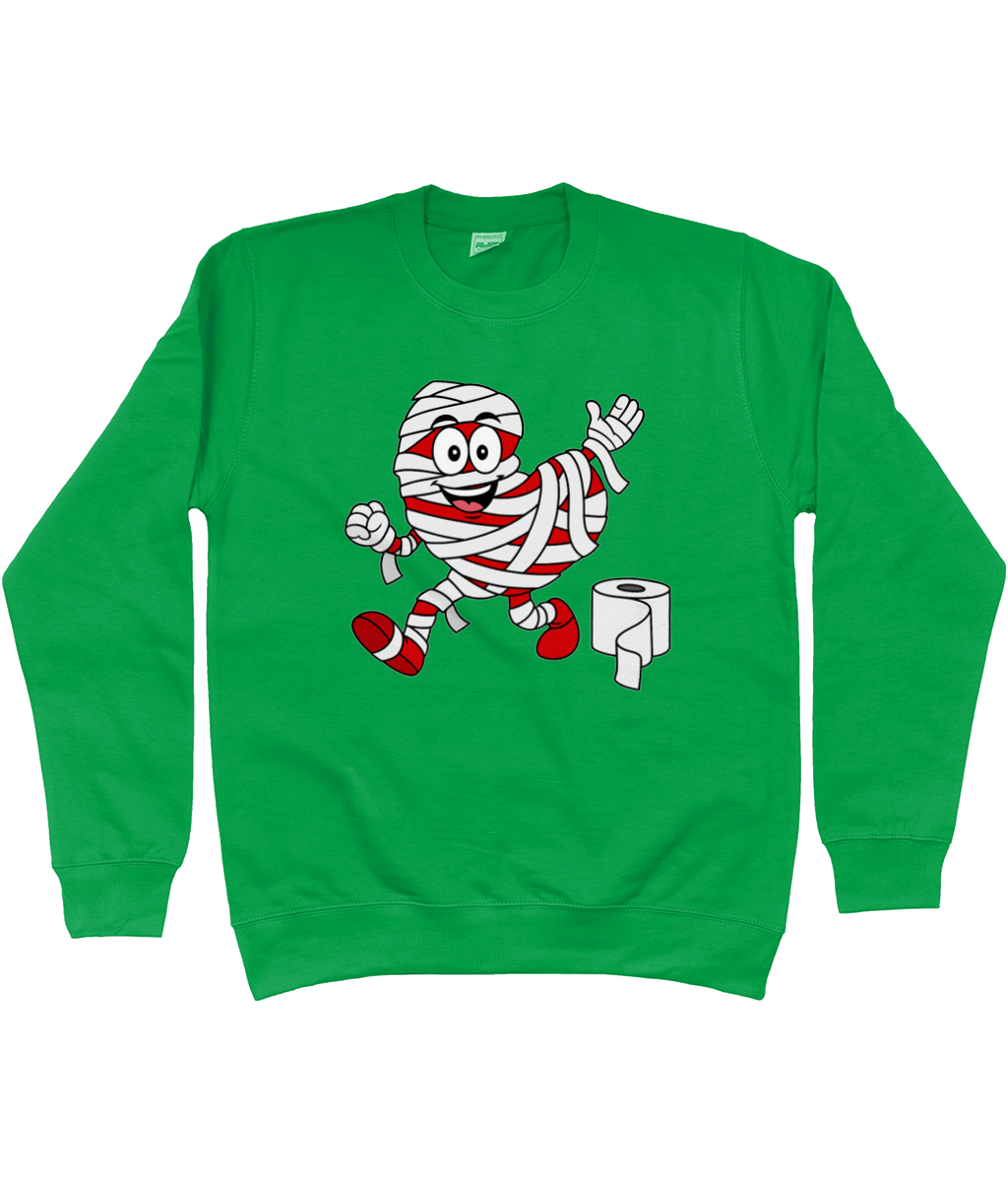 sweater met Pompy, het Friese pompeblêd, verkleed als mummie met wc-papier – Halloween design