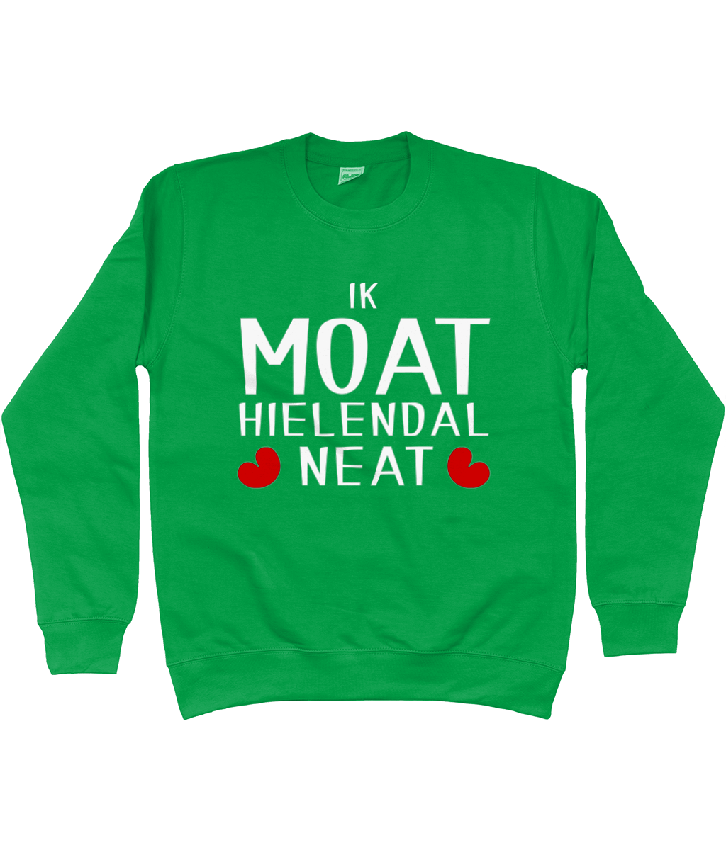 Friese sweater met de tekst Ik moet helemaal niets, verkrijgbaar in verschillende kleuren