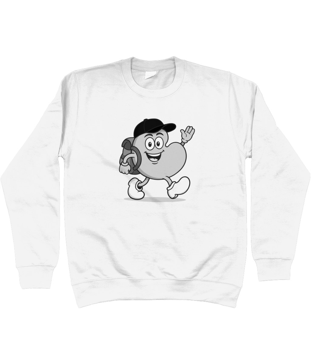 Kindersweaterwit met print van Pompy die wandelend op pad gaat.