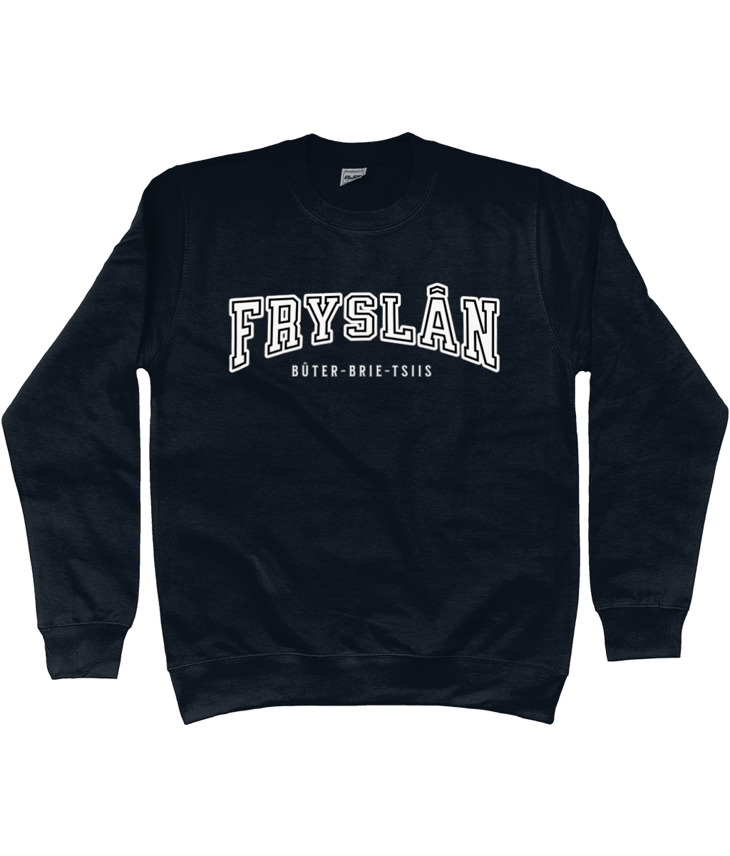 zwarte sweater met de tekst Fryslân – Bûter-Brie-Tsiis.