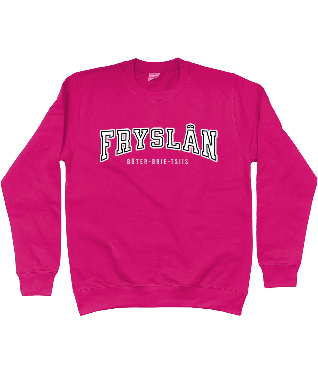 hot pink sweater met de tekst Fryslân – Bûter-Brie-Tsiis.