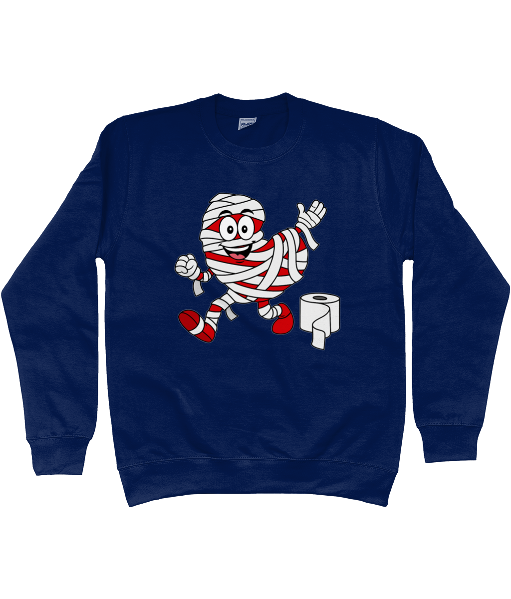 sweater met Pompy, het Friese pompeblêd, verkleed als mummie met wc-papier – Halloween design