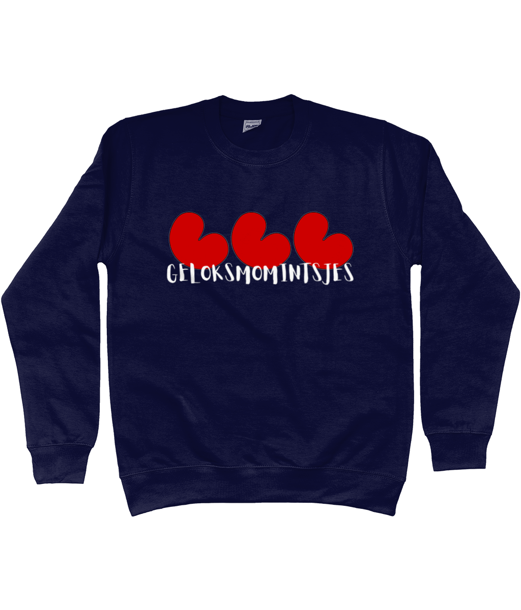 Friese sweater Geloksmomintsjes met pompeblêden in navy blauw – FrieseCreaties.nl