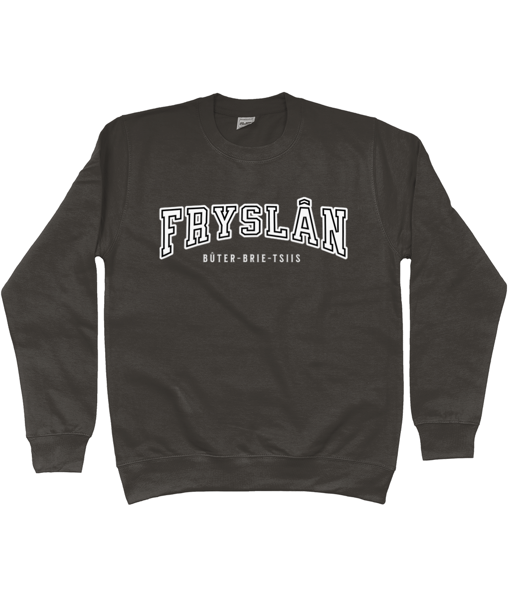 Storm grey sweater met de tekst Fryslân – Bûter-Brie-Tsiis.