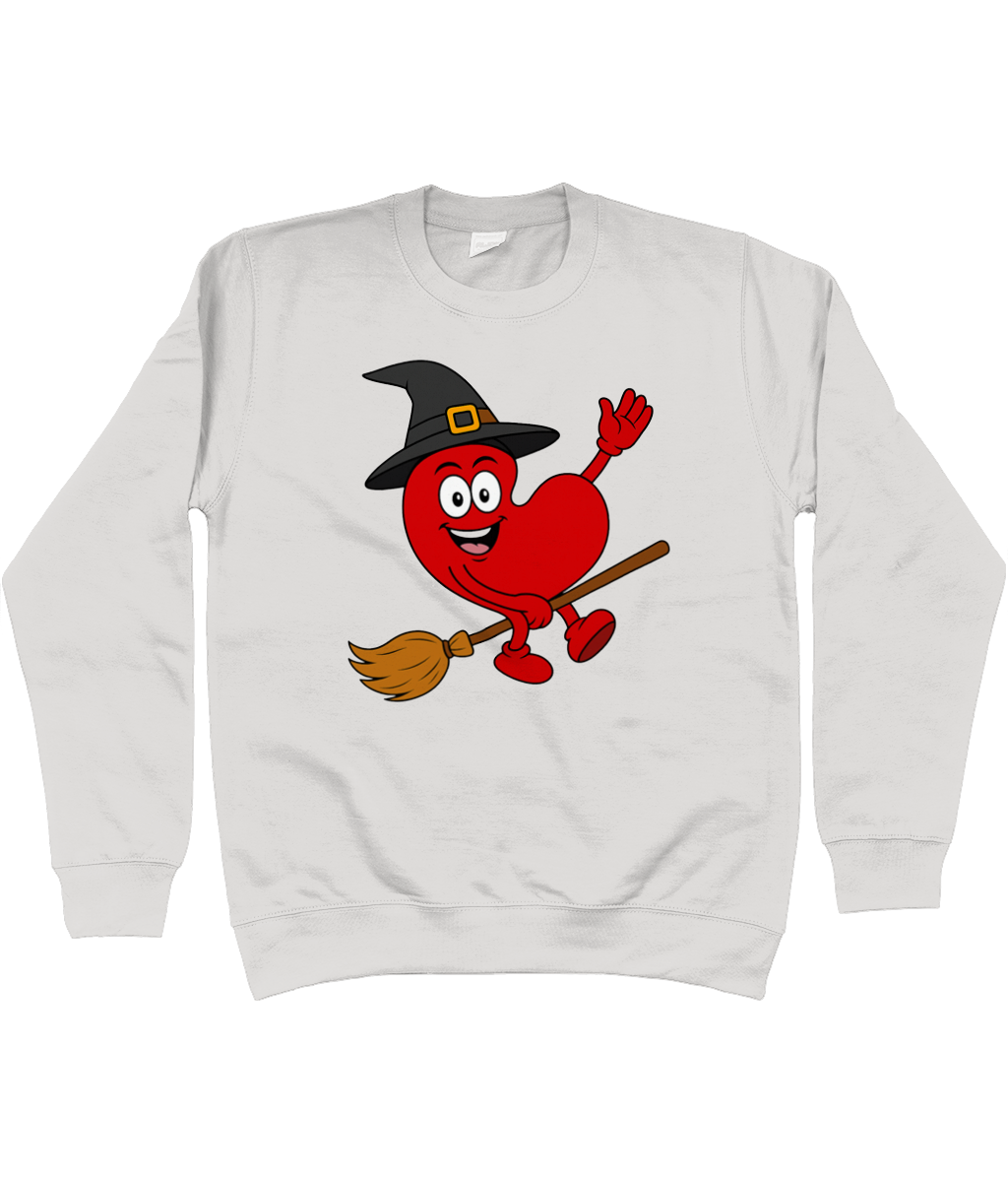 sweater met Pompy het Friese hart als heks op een bezem – Halloween design