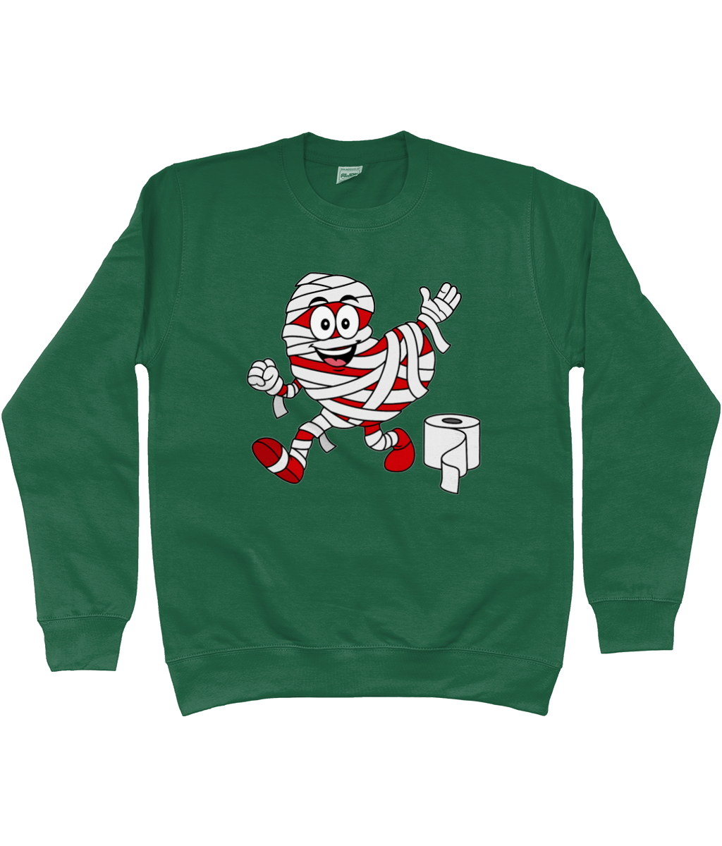 sweater met Pompy, het Friese pompeblêd, verkleed als mummie met wc-papier – Halloween design
