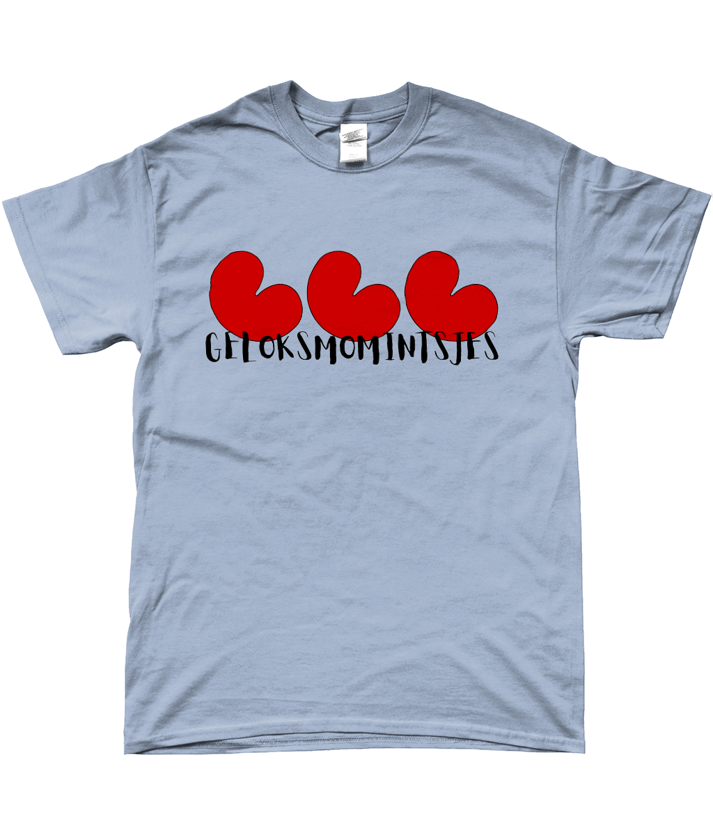 Friese T-shirt Geloksmomintsjes met pompeblêden, geschikt voor lichte kleuren – FrieseCreaties.nl