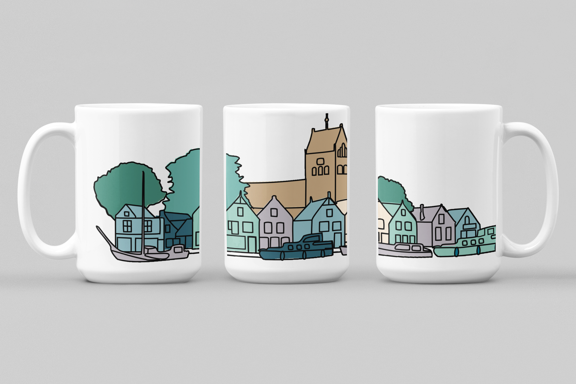 Witte mok met skyline Grou en huisjes