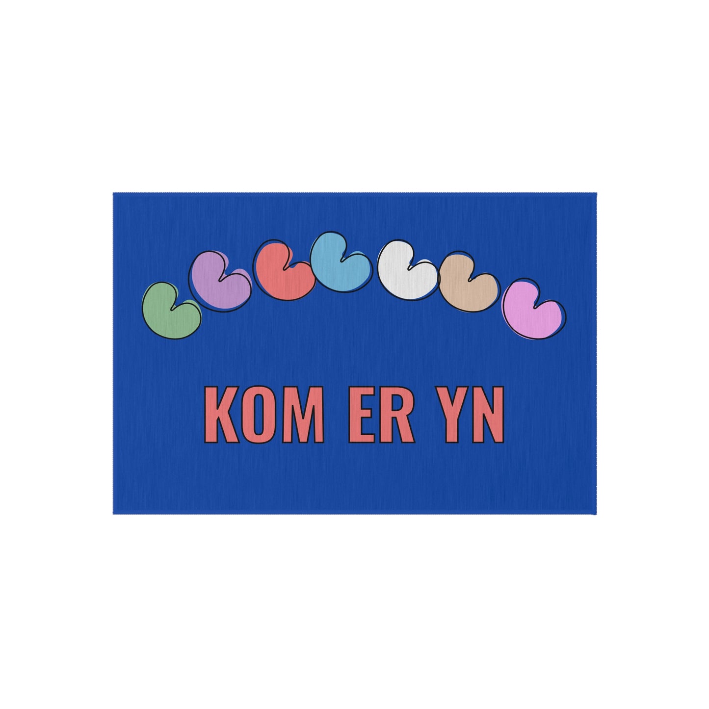 Deurmat “Kom er yn” – Fries design met kleurrijke pompeblêdjes