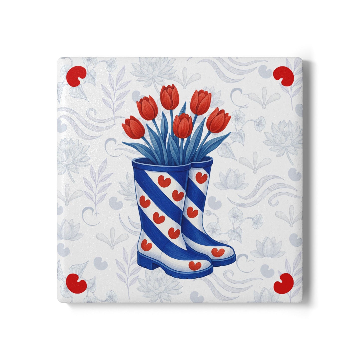 Friese Onderzetter Tulpenlaars – Delftsblauw met pompeblêden