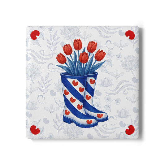 Friese Onderzetter Tulpenlaars – Delftsblauw met pompeblêden