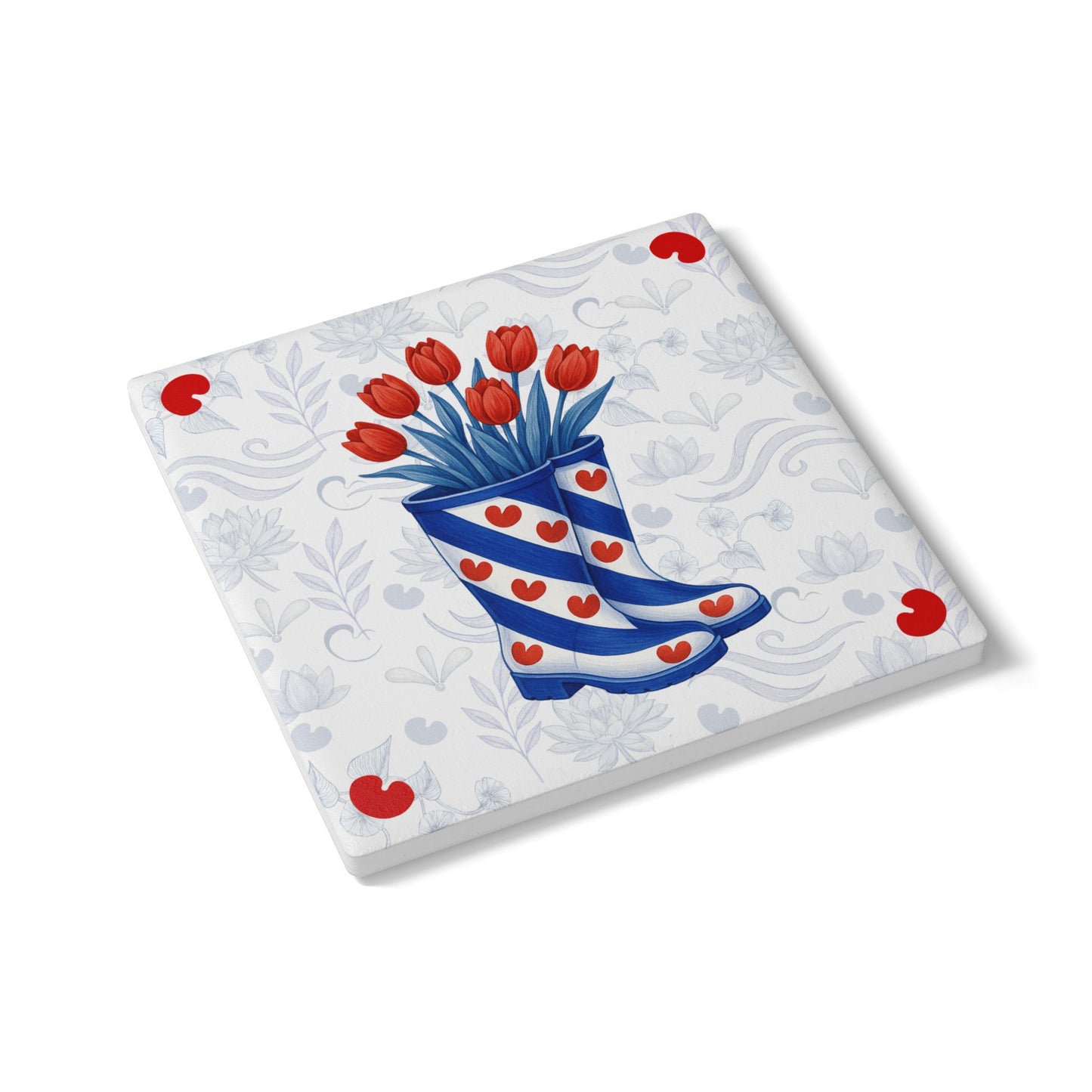 Friese Onderzetter Tulpenlaars – Delftsblauw met pompeblêden