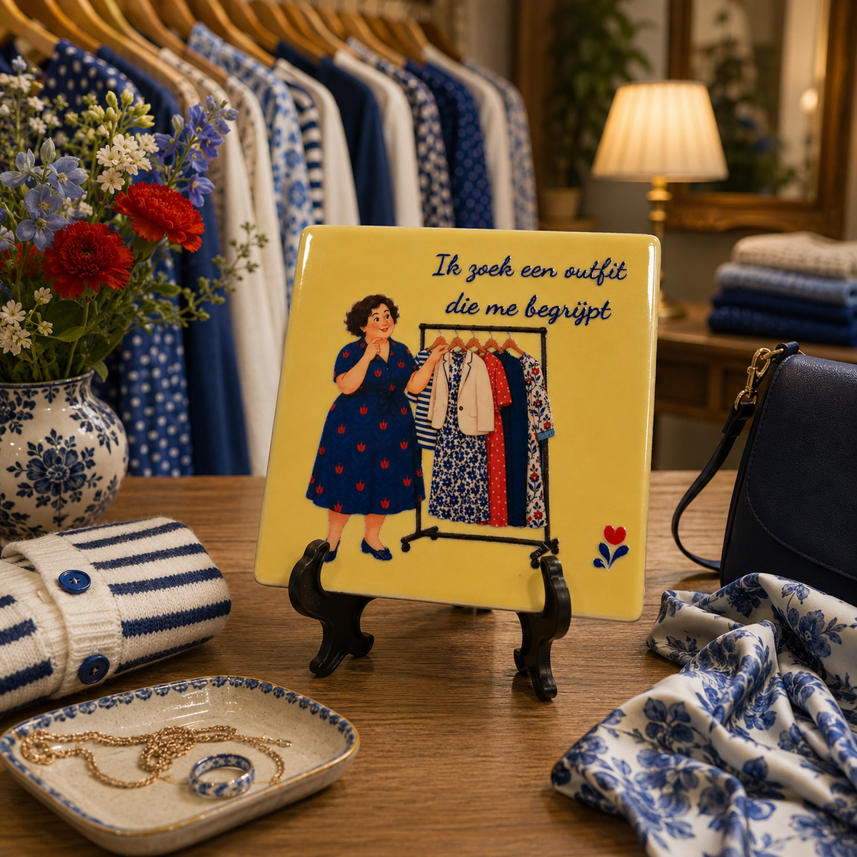 Tegeltje Ik zoek een outfit die me begrijpt op standaard in sfeervolle kledingwinkel