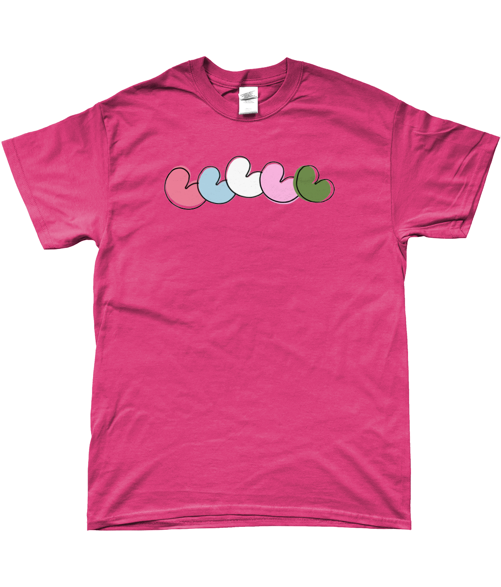T-shirt me 5 pompeblêden in verschillende kleuren