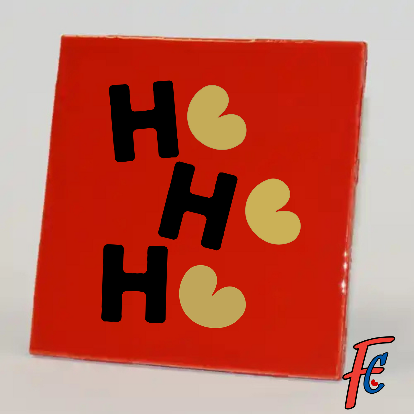 Tegeltje "HO HO HO" – Met Gouden Pompeblêd (10 x 10 cm)