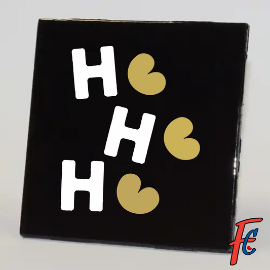 Tegeltje "HO HO HO" – Met Gouden Pompeblêd (10 x 10 cm)