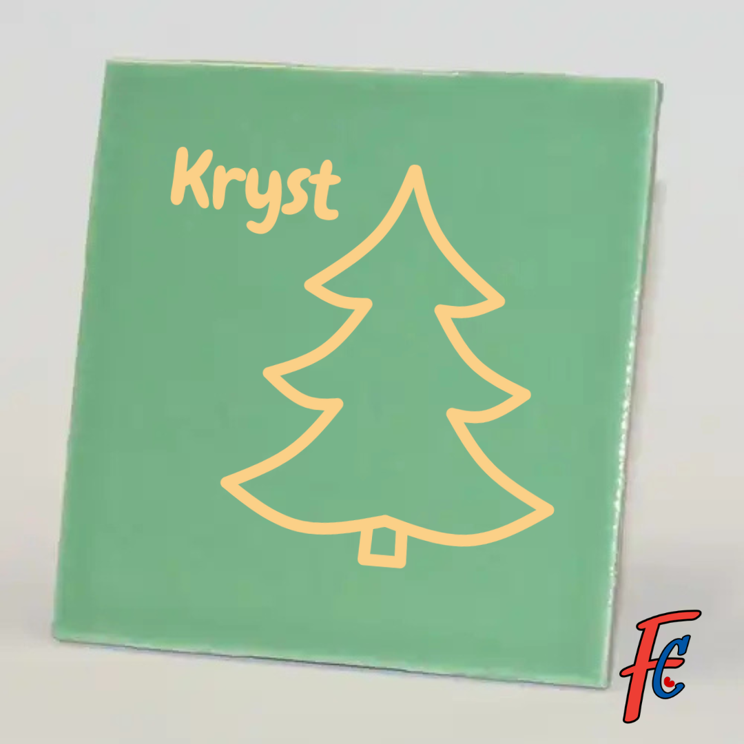 Tegeltje met een Kerstboom en met tekst Kryst