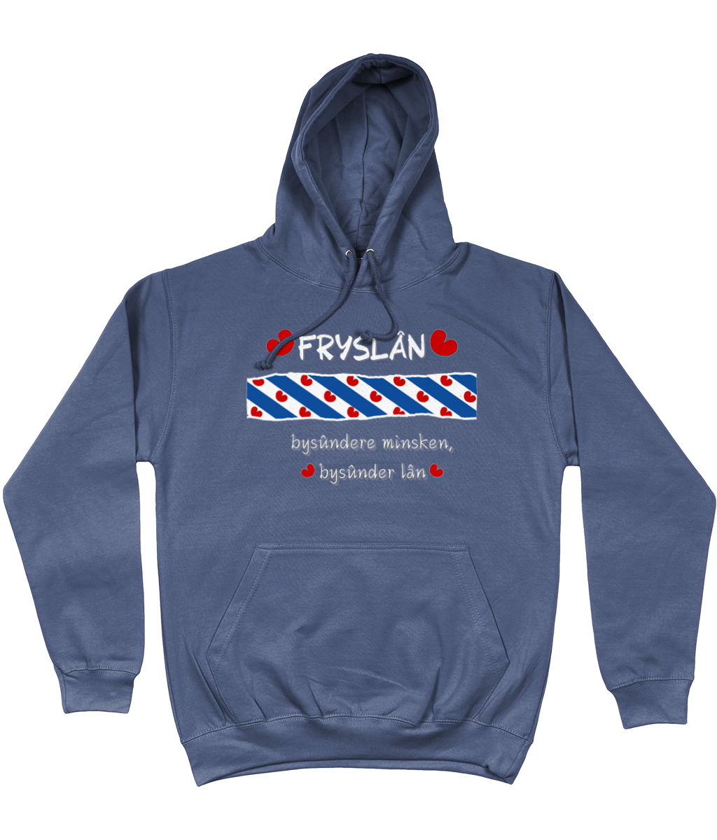 Blauwe hoodie met tekst Fryslân bysûndere minsken